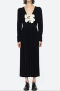 Wallis Black v-Neck Bow Cutout Velvet Midi Dress