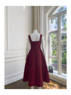 Burgundy Jacquard Camisole Midi Dress
