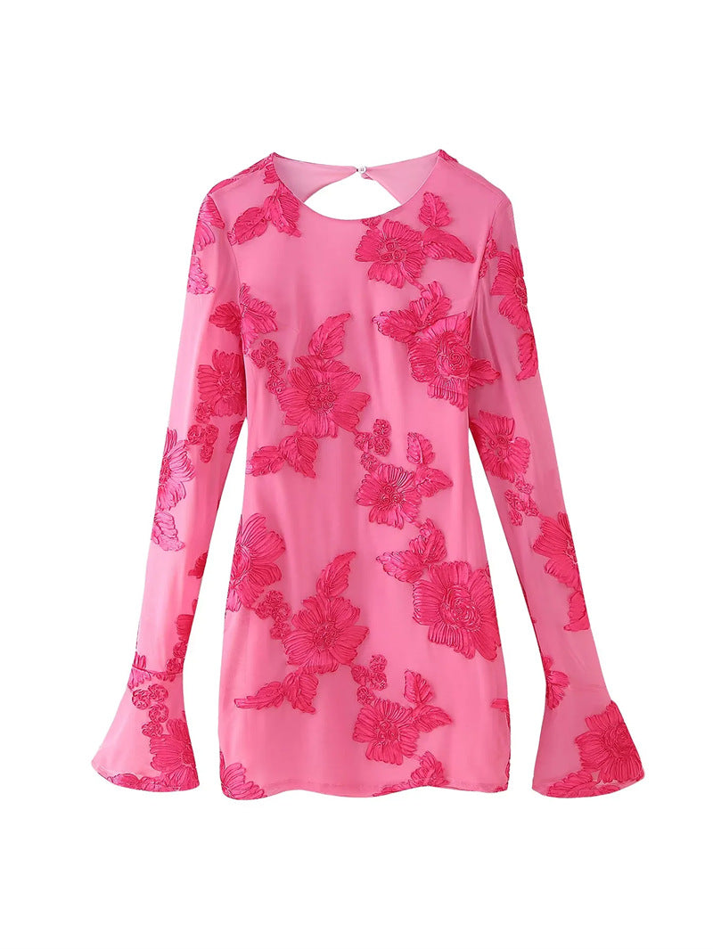 Floral Embroidered Open Back Mini Dress
