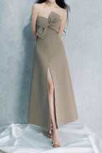 Flowering Girl Women alberta bowknot strapless slit midi dress in grey green
