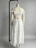 Flowering Girl Women Ruffled square neck embroidered backless slit maxi dress - white