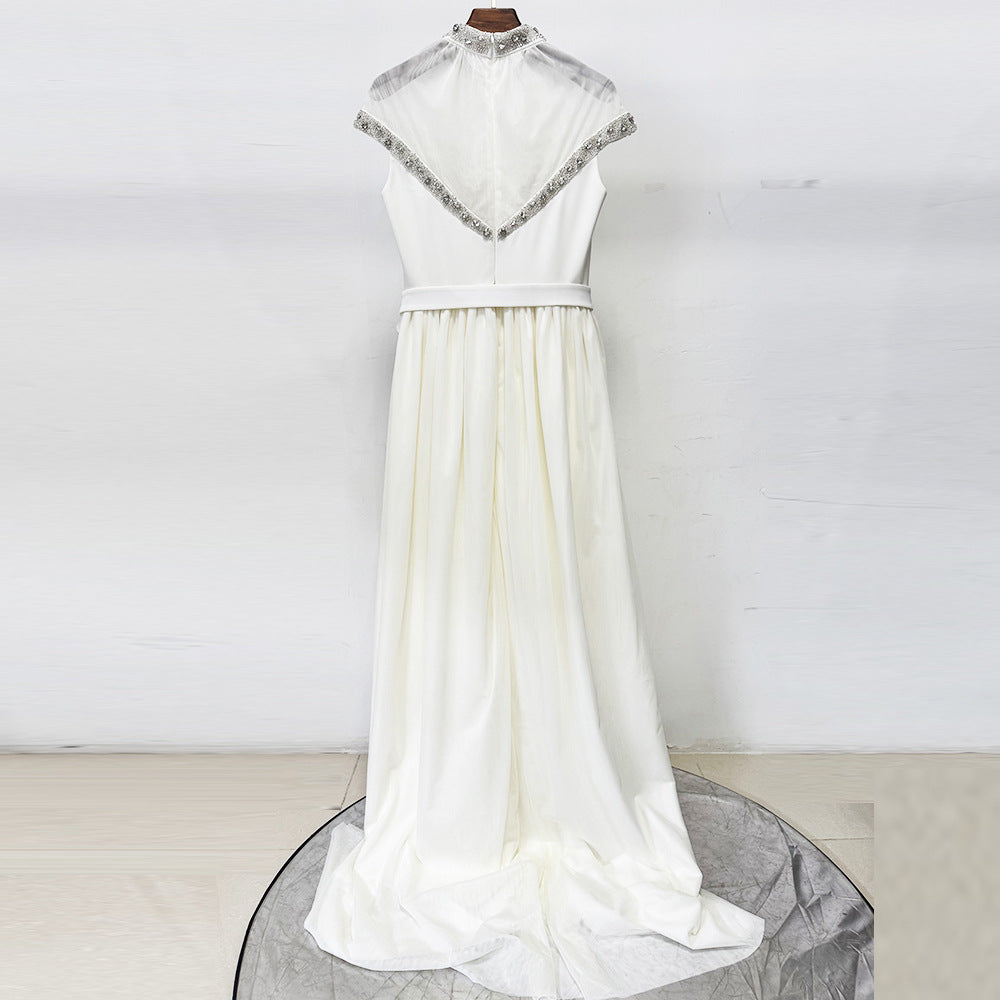 Flowering Girl Women Mesh-paneled beaded rhinestone-embellished maxi dress - white