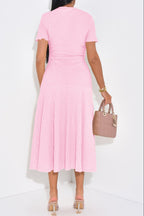 Flowering Girl Women pink buttons short sleeves maxi dress
