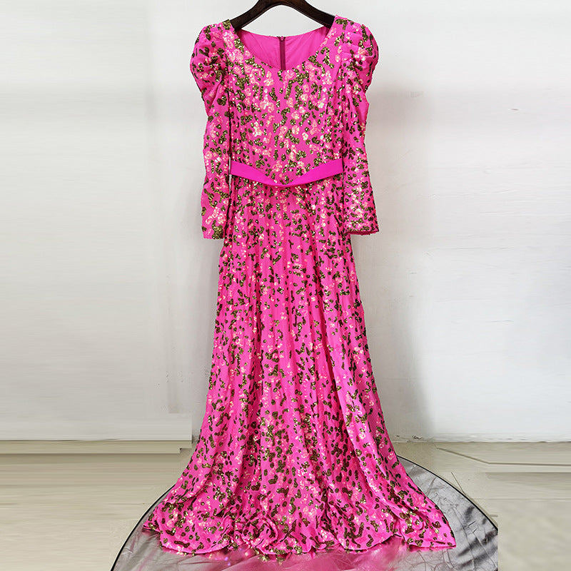 Flowering Girl Women pink embroidered sequin long dress