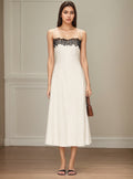 Flowering Girl Women Off White Thin Strap Black Lace Trim Midi Dress Slim Fit Flowy Linen Blend Slip Dress