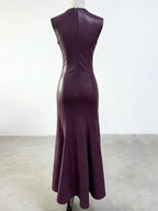 Flowering Girl Women Ophelia v-Neck Sleeveless Leather Maxi Dress In Burgundy