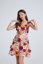 Flowering Girl Women georgia 3d Floral Lace mini Dress in apricot