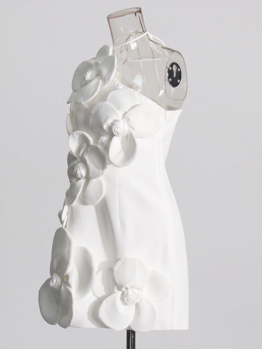 Flowering Girl Women Emily Flower Halter Neck Mini Dress In White