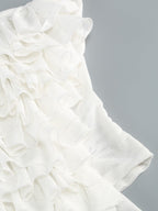 Flowering Girl Women Helen Halter Ruched Mesh Floral Mini Dress In White
