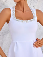 Flowering Girl Women anila square neck crystal embellished mini dress in white