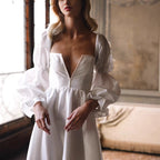 Flowering Girl Women white puff sleeve hanger square neck mini dress