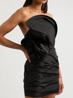 Flowering Girl Women Strapless Ruffled Taffeta Mini Dress in Black