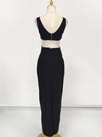 Flowering Girl Women Flower V-Neck Hollow Out Maxi Dress In Black