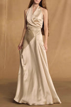 Flowering Girl Women kay Champagne crepe bias-cut satin halter maxi dress