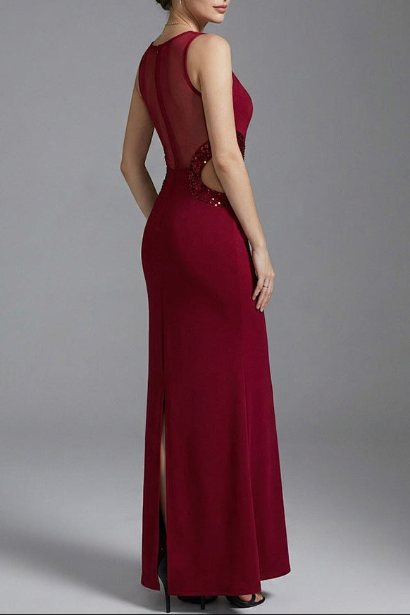 Cornelia Beaded Cutout Crepe Maxi Dress - Burgundy