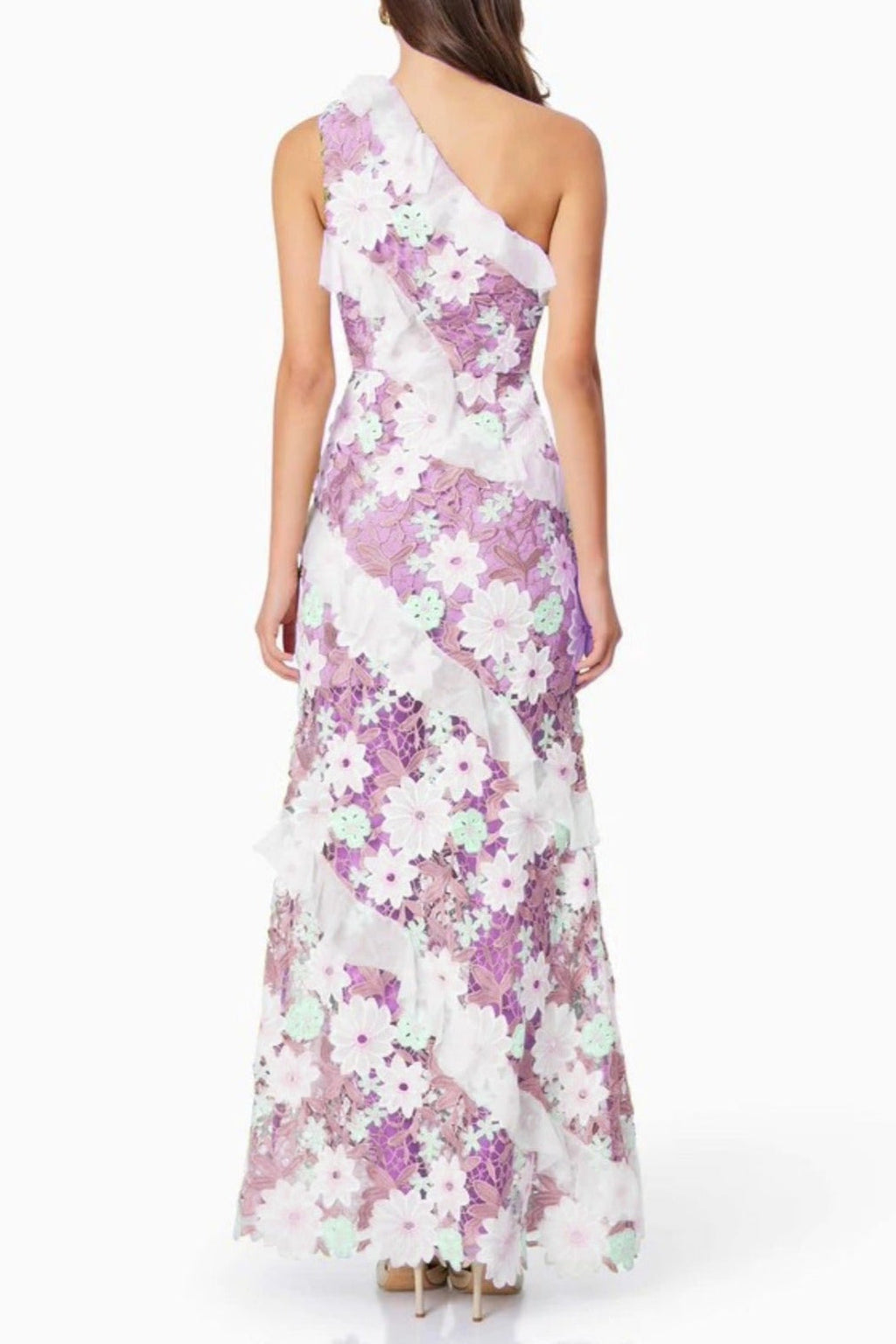 Flowering Girl Women Floral One Shoulder Lace Maxi Dress In Purple