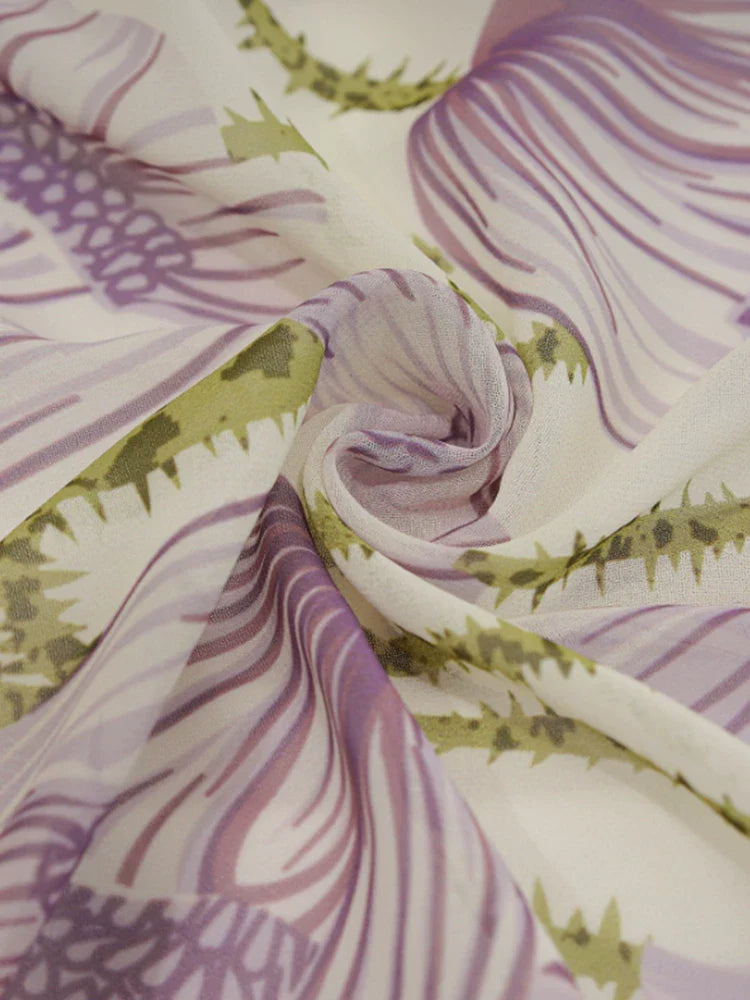 Puff sleeve floral skirt summer small fresh very fairy dress, purple summer thin long skirt gentle fungus side girl