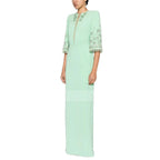Flowering Girl Women mesh splicing bead diamond mid-sleeve mint green long dress
