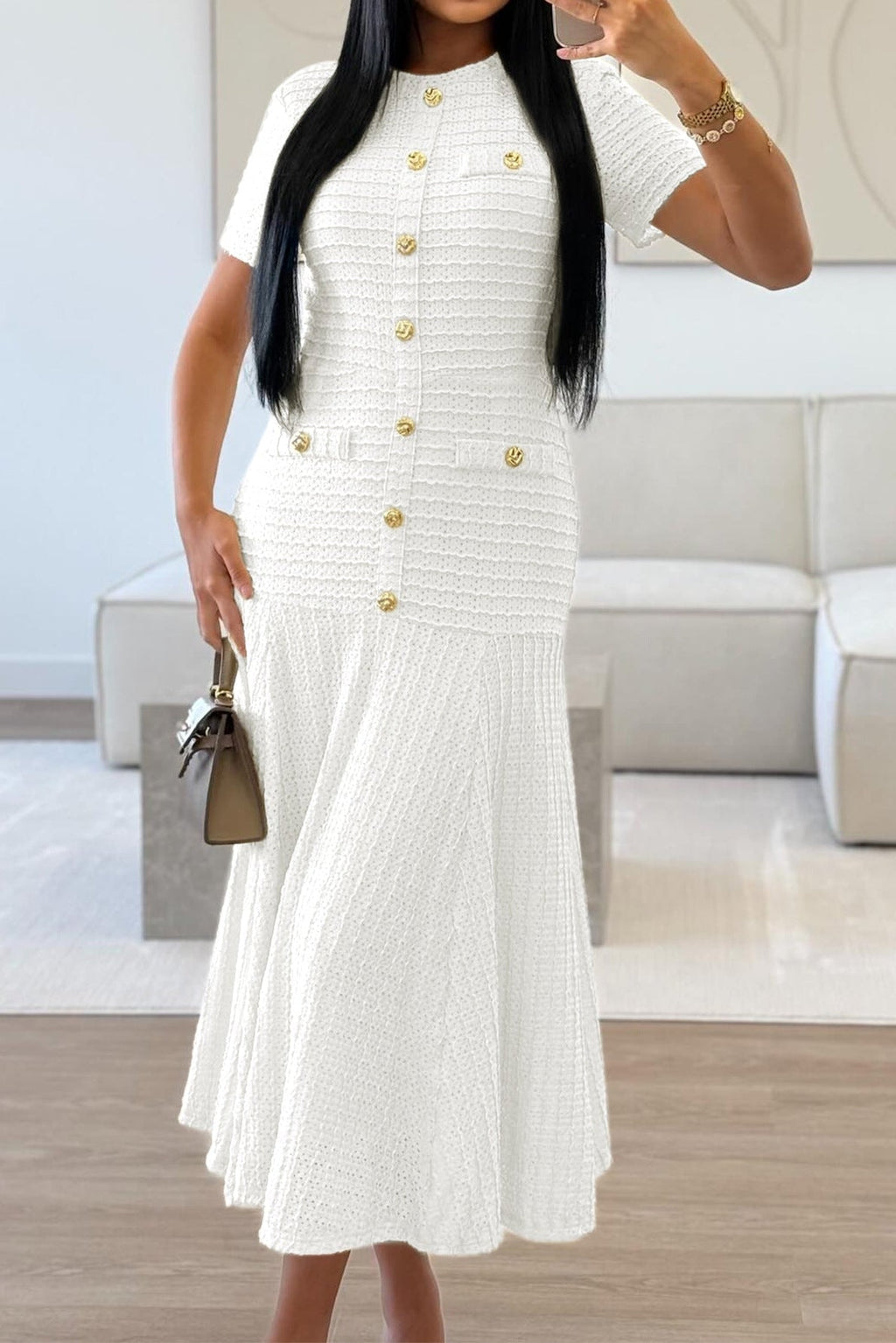 Flowering Girl Women white buttons short sleeves maxi dress