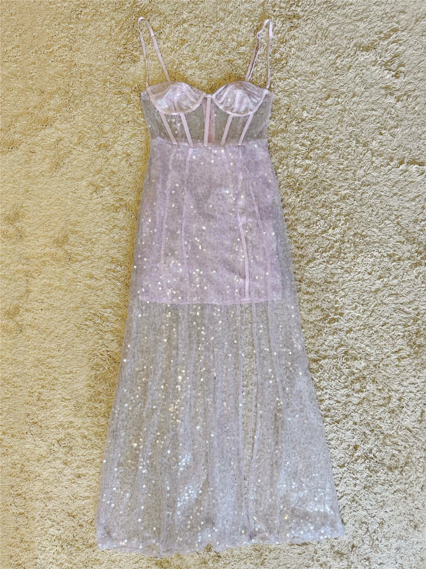 Lavender Sequin Corset Maxi Dress