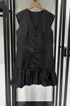 Flowering Girl Women Button Front Bubble Hem Mini Dress In Black