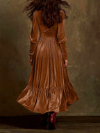 Retro High-End V-Neck Velvet Ruffle Large Swing Dress