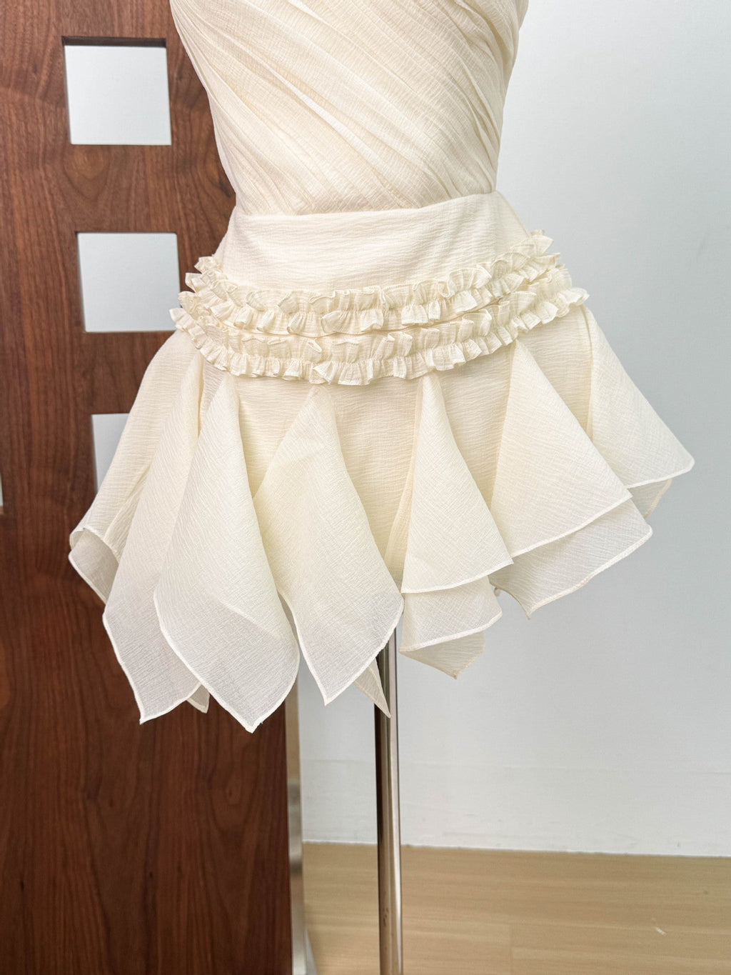 Flowering Girl Women Astrid Halter Neck 3D Flower Lace Puffy Mini Dress In White