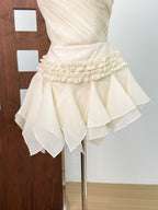 Flowering Girl Women Astrid Halter Neck 3D Flower Lace Puffy Mini Dress In White