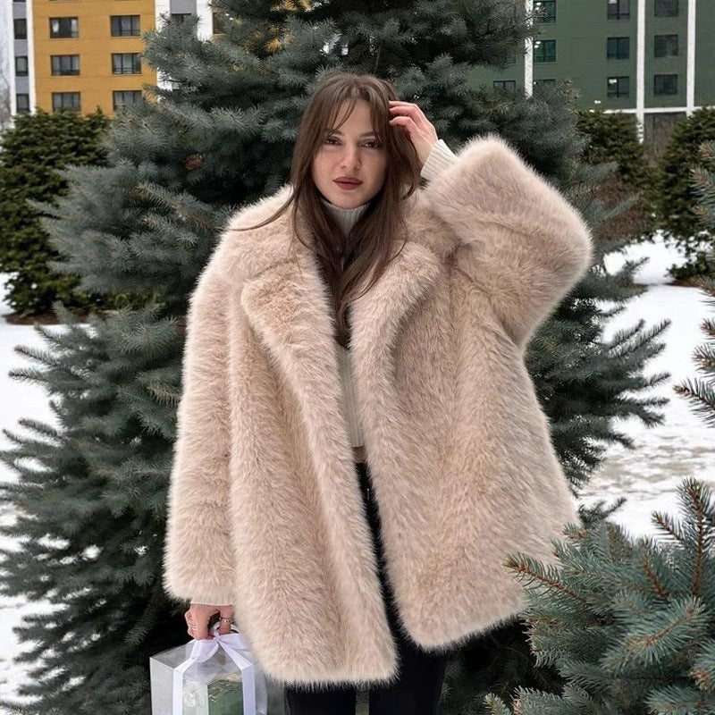 Flowering Girl Women imitation fox fur coat in winter