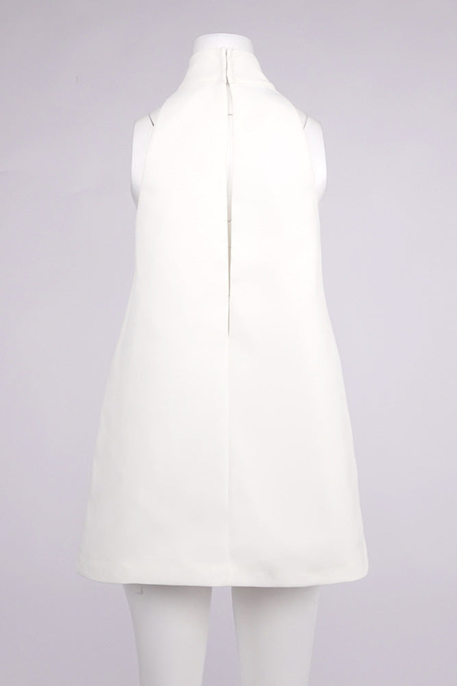 Flowering Girl Women v-Neck Cutout Backless Crepe Halter Dress - White