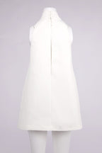 Flowering Girl Women v-Neck Cutout Backless Crepe Halter Dress - White