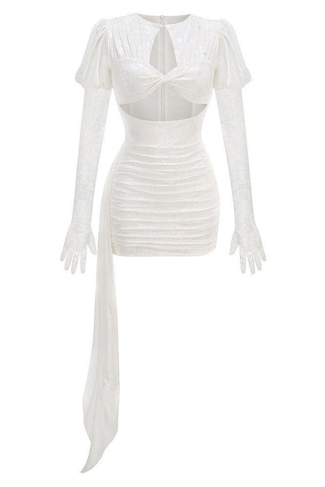 Dariel Floral Jacquard Cutout Draped Mini Dress - White