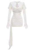 Dariel Floral Jacquard Cutout Draped Mini Dress - White
