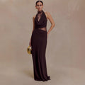 Flowering Girl Women Halter Lace Cutout Draped Maxi Gown