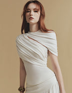 Flowering Girl Women CASSIA Asymmetrical ruched top Midi Skirt set in white