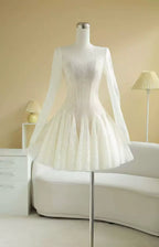 Flowering Girl Women High Neck Long Sleeve Sheer Lace Fit &amp; Flare Mini Dress