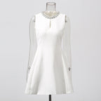 Flowering Girl Women Alyssa Round Neck Diamond Sleeveless Dress In White