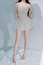 alberta bowknot strapless mini dress in camel