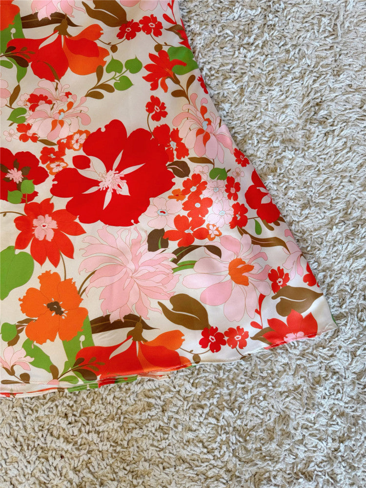 Two-Tone Satin Bust Floral Slip Mini Dress