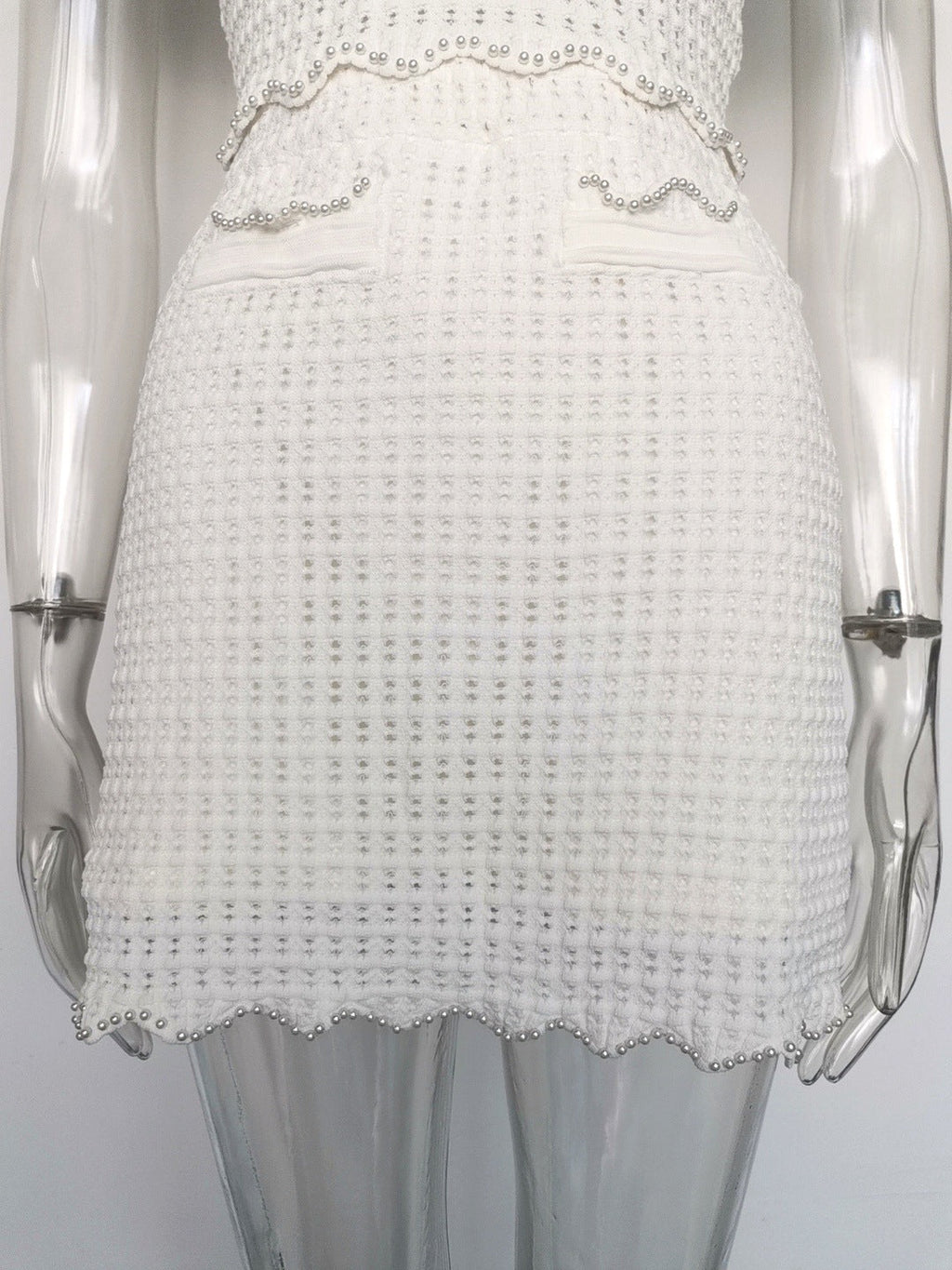 Angela Ruffle Trim Pearl Beaded Knit Sweater
