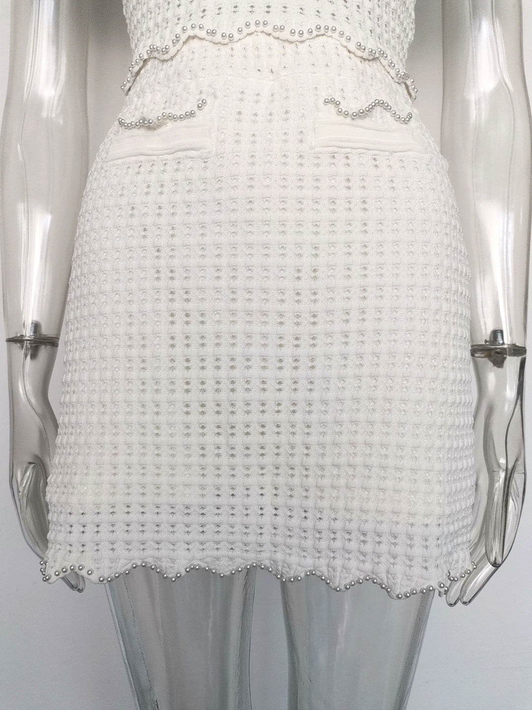 angela ruffle trim Pearl beaded knit sweater