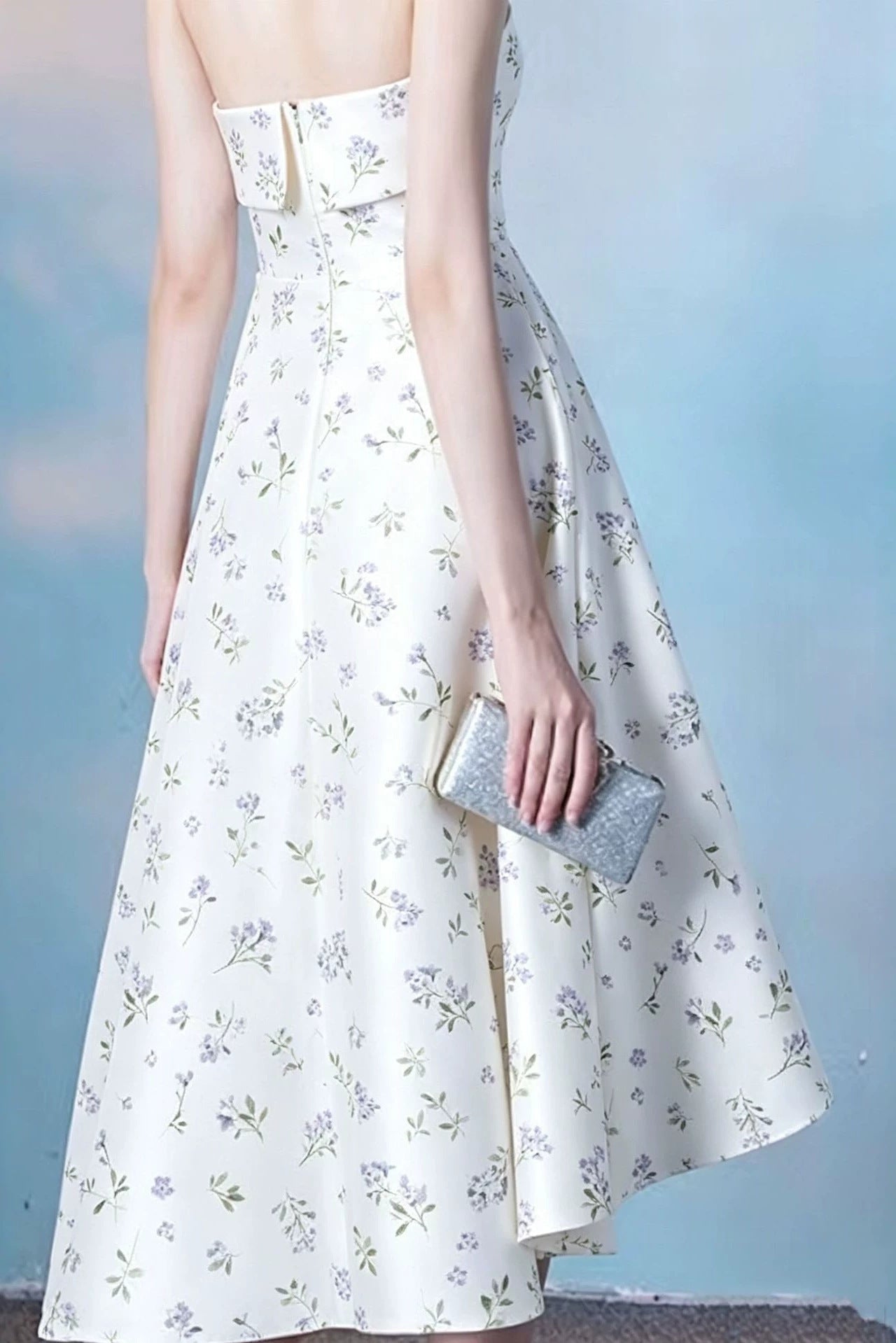 Floral Print Strapless Midi Dress