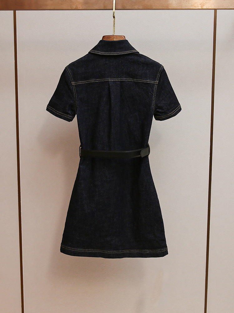 Miriam Denim Crystal Trim Mini Dress In Black
