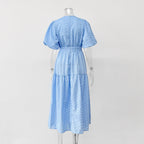 V-neck openwork embroidery maxi dress