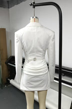 Flowering Girl Women Amelia v-Neck Ruched Blazer Mini Dress In White