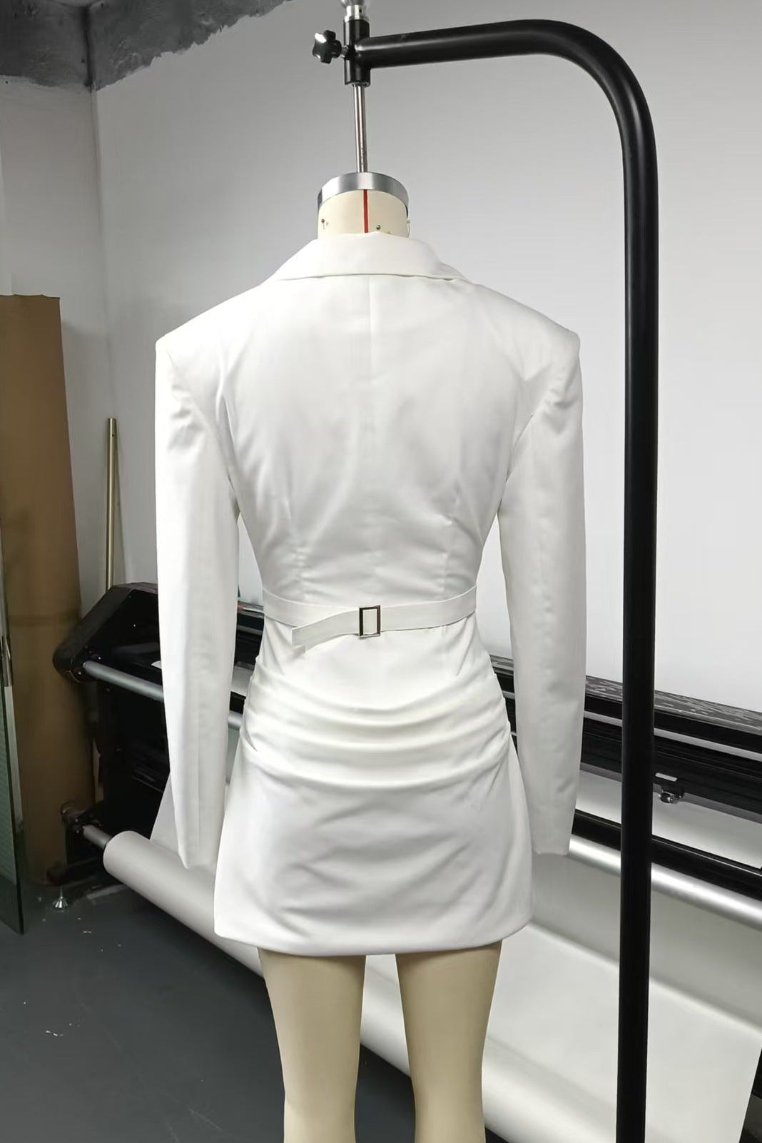 Flowering Girl Women Amelia v-Neck Ruched Blazer Mini Dress In White