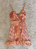 floral ruffle side tie V-neck slip dress