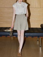 Flowering Girl Women cream-white Polo Collar Embroidered Sleeveless Shirt