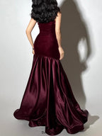 Flowering Girl Women tiffany Irregular splicing strapless maxi dress - burgundy