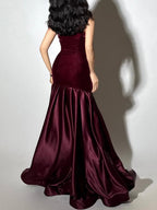 Flowering Girl Women Tiffany Irregular Splicing Strapless Maxi Dress - Burgundy